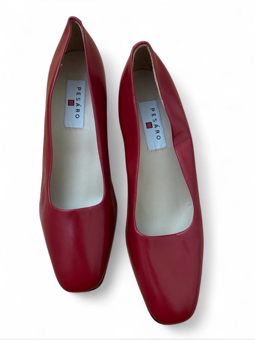 Pesaro Red Leather Women’s Square-Toe Block Kitten Heels Size 9